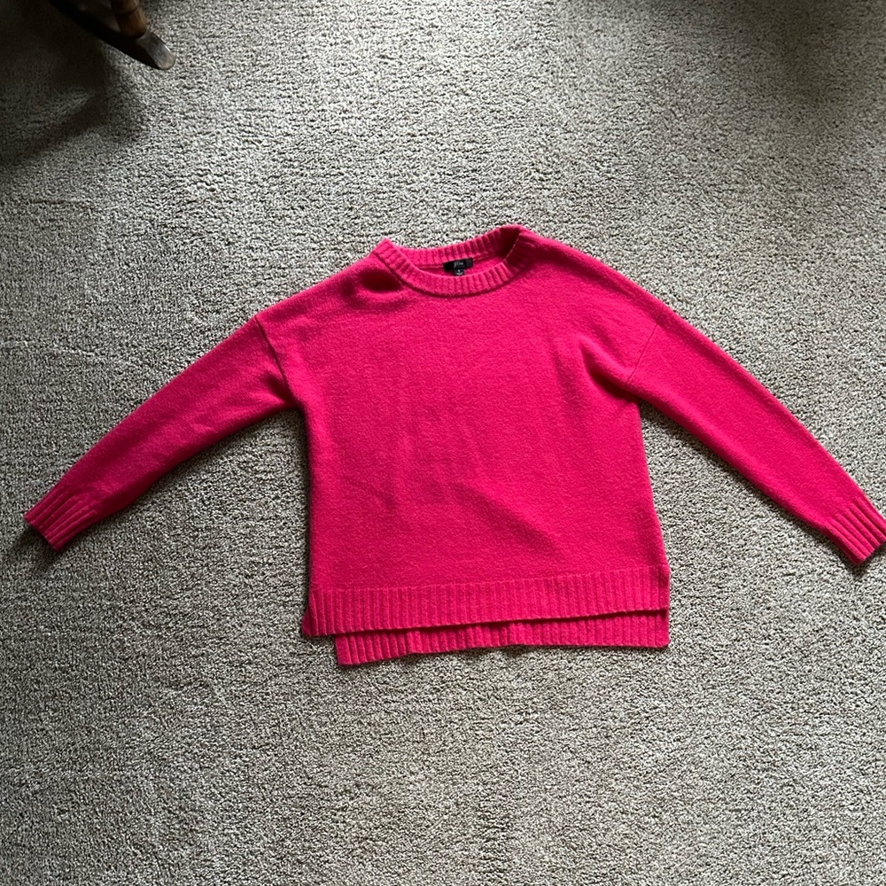 J. Crew, pink sweater.